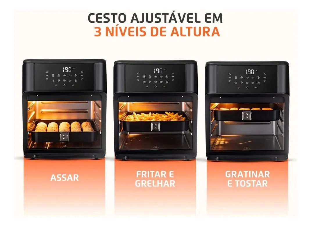 Fritadeira Elétrica AFON-12L-BG Forno Oven 12 Litros Preto Mondial